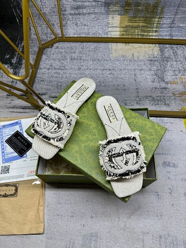 Gucci Interlocking G Canvas Slide Sandals