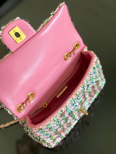 Chanel Pink Sequin Mini Rectangular Flap Bag
