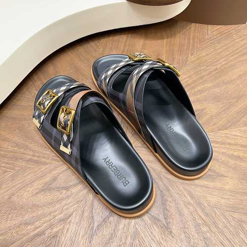 Burberry Check Double-Buckle Slide Sandals