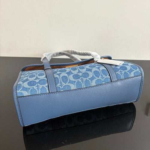 Coach Blue Denim Signature Jacquard Barrel/Satchel Bag