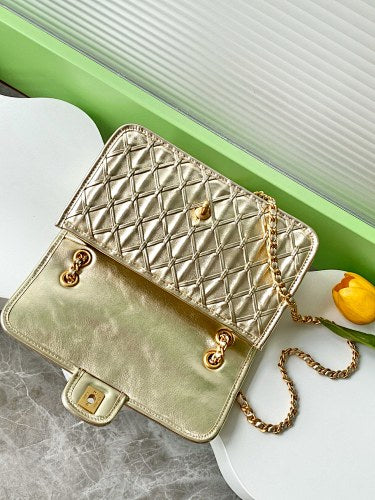 Chanel Metallic Champagne Gold Geometric Quilted Flap Bag