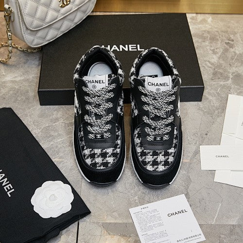 Chanel CC Logo Tweed & Suede Low-Top Sneakers