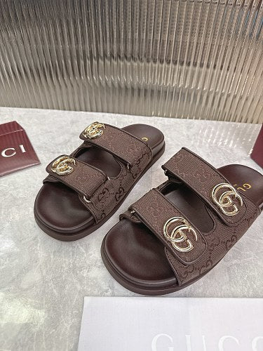 Gucci GG Monogram Double-Strap Slide Sandals