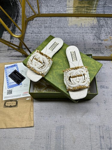 Gucci Interlocking G Canvas Slide Sandals