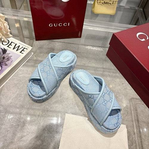 Gucci GG Supreme Canvas Crossover Platform Sandals