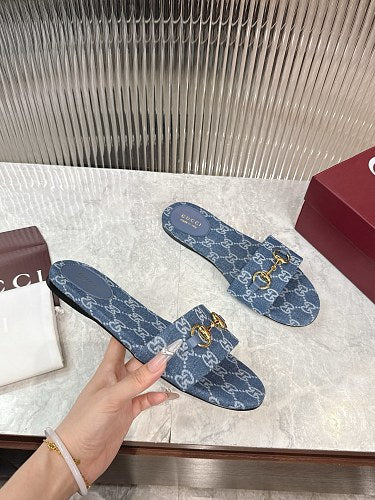 Gucci GG Denim Horsebit Thong Sandals