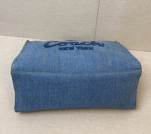 Coach Denim Cargo Tote Bag with Embroidered Logo