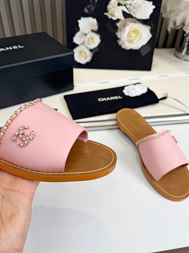 Chanel CC Logo Chain-Trim Slide Sandals