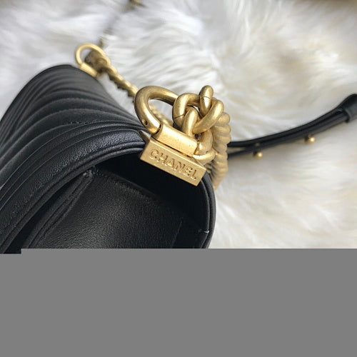 Chanel Black Chevron Quilted Boy Bag