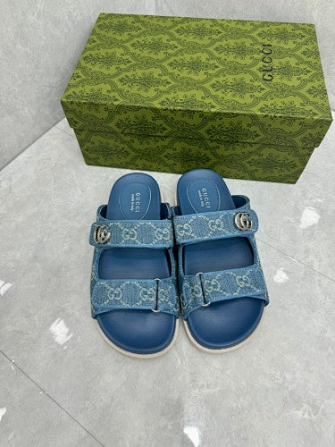 Gucci Double G Denim Jacquard Platform Sandals