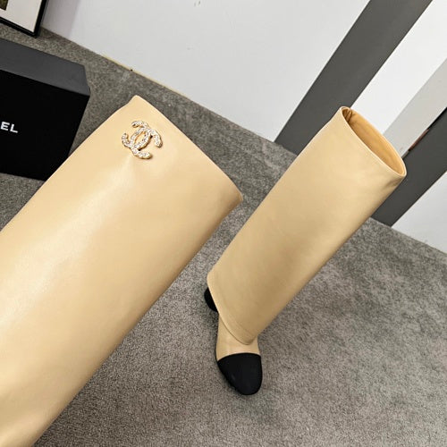 Chanel Two-Tone CC Logo Knee-High Boots