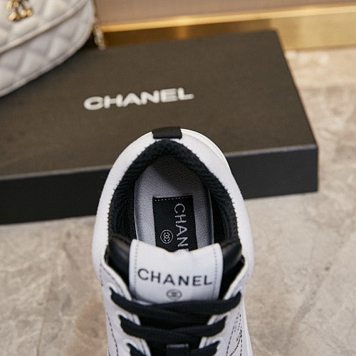 Chanel White & Black CC Logo Low-Top Sneakers
