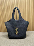 Saint Laurent (YSL) Black Raffia Crochet Tote Bag