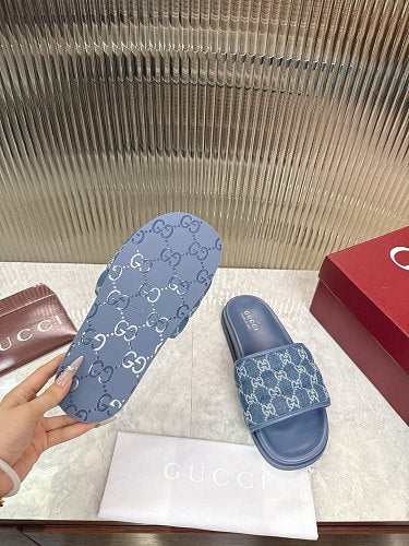 Gucci GG Monogram Denim Slide Sandals