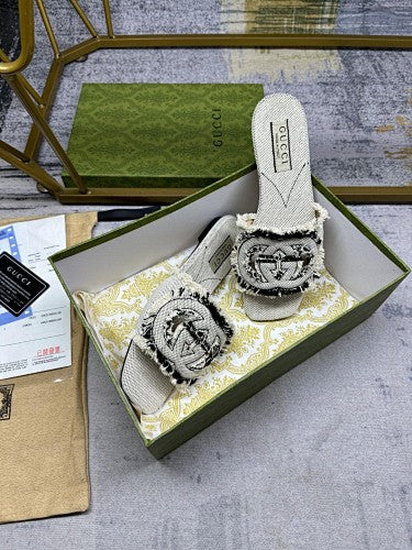 Gucci Interlocking G Canvas Slide Sandals