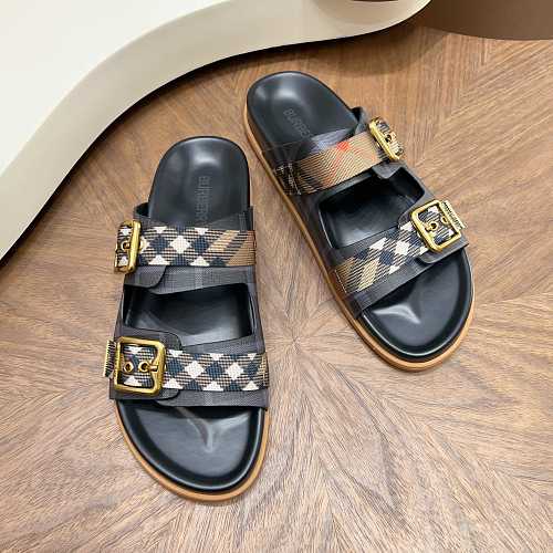 Burberry Check Double-Buckle Slide Sandals