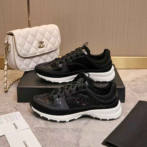 Chanel CC Black & White Low-Top Runner Sneakers