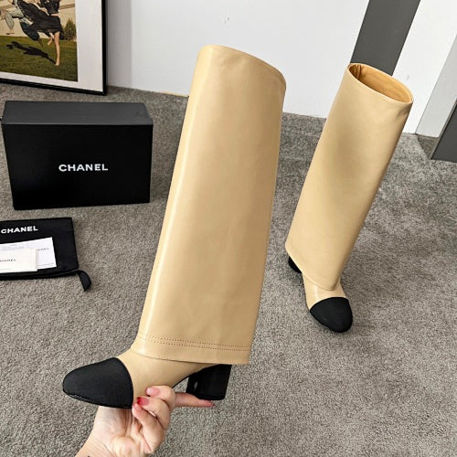 Chanel Two-Tone CC Logo Knee-High Boots