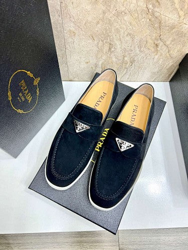 Prada Black Suede Logo Loafers