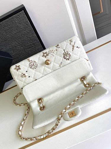 Chanel Ivory Tweed Embellished Classic Flap-Style Bag