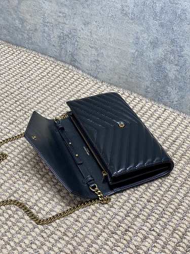 Saint Laurent (YSL) Black Patent Leather Monogram Wallet