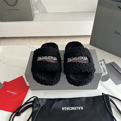 Balenciaga Furry Logo Pool Slides