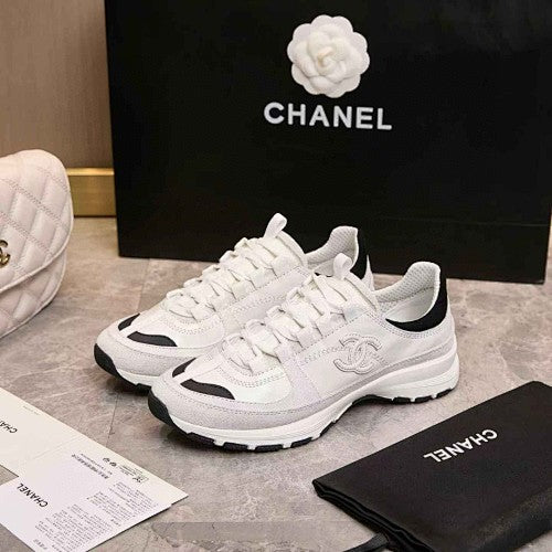 Chanel CC White & Black Low-Top Runner Sneakers           `