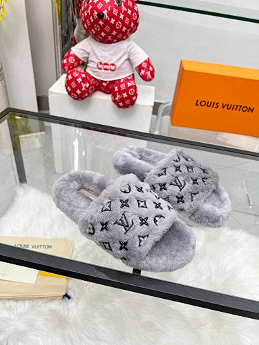 Louis Vuitton Monogram Shearling/Fur Slides