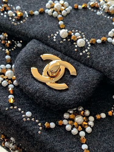 Chanel Black Tweed Pearl & Crystal Embellished Flap Bag