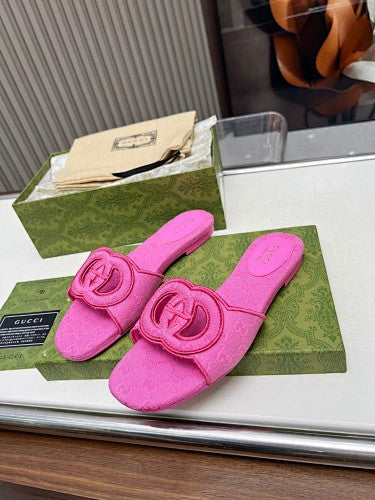 Gucci Interlocking G GG Canvas Slide Sandals