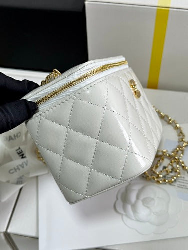 Chanel White Quilted Vanity Case