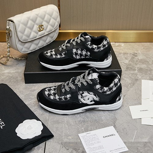 Chanel CC Logo Tweed & Suede Low-Top Sneakers