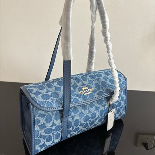 Coach Blue Denim Signature Jacquard Barrel/Satchel Bag