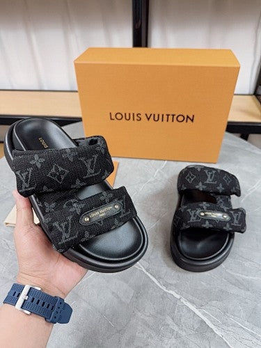 Louis Vuitton Monogram Denim Two-Strap Platform Slide Sandals