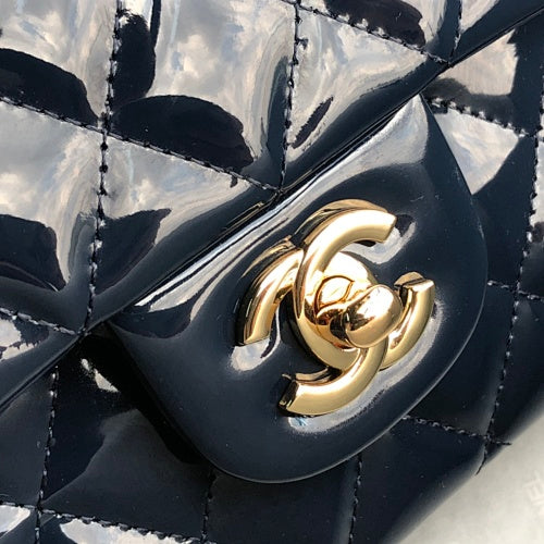 Chanel Black Patent Leather Quilted Classic Double Flap Bag