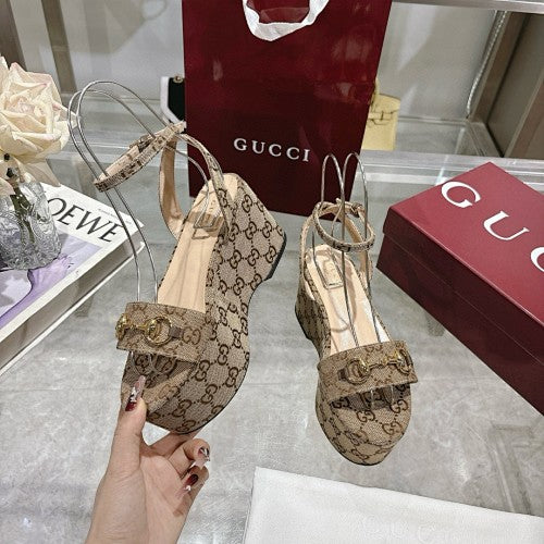 Gucci GG Monogram Platform Wedge Sandals