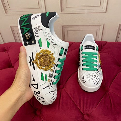 Dolce & Gabbana Portofino Graffiti Crest Low-Top Sneakers