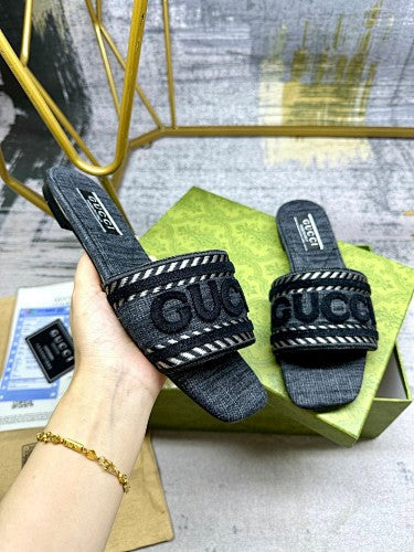 Gucci Logo Denim Slide Sandals