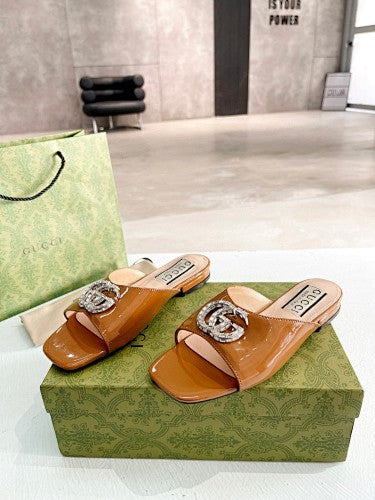 Gucci Double G crystal-embellished slide sandals