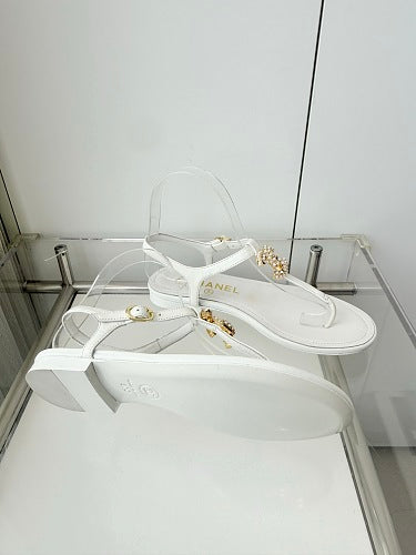 Chanel White CC Thong Slingback Sandals