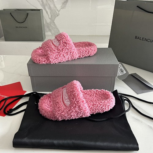 Balenciaga Furry Logo Slide Sandals