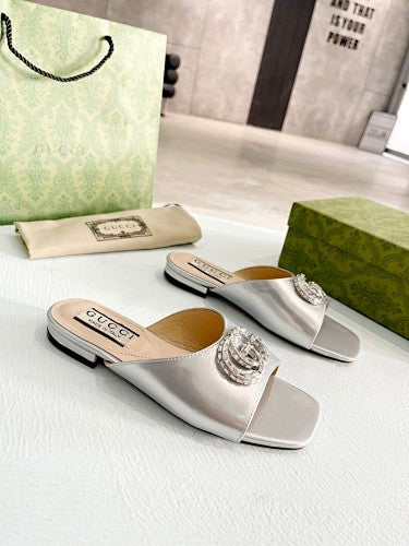 Gucci Double G crystal-embellished slide sandals