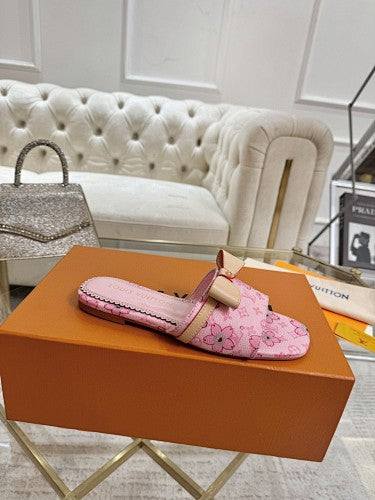 Louis Vuitton Floral Monogram Bow Flat Mule Slides