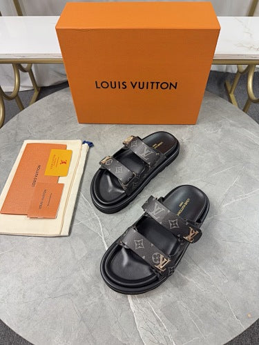 Louis Vuitton Monogram Double-Strap LV Initials Slide Sandals