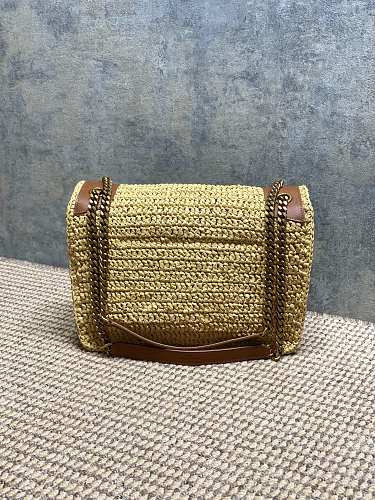 Saint Laurent (YSL) Natural Raffia Crochet Niki-Style Flap Bag
