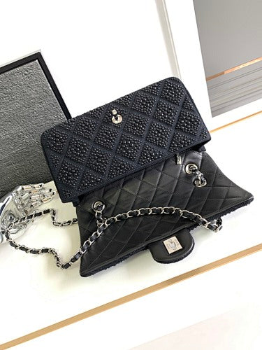 Chanel Black Crystal-Embellished Quilted Flap Bag