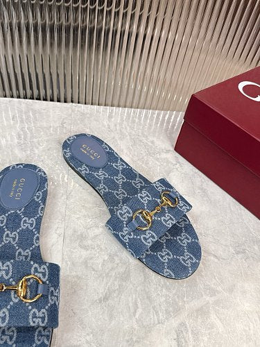 Gucci GG Denim Horsebit Thong Sandals