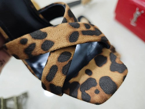 Saint Laurent Opyum Leopard-Print YSL Logo-Heel Mule Sandals