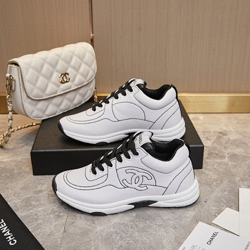 Chanel White & Black CC Logo Low-Top Sneakers