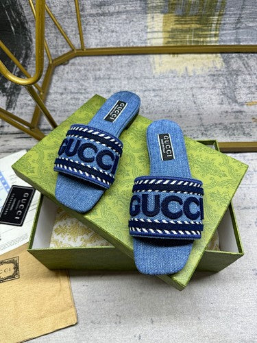 Gucci Logo Denim Slide Sandals